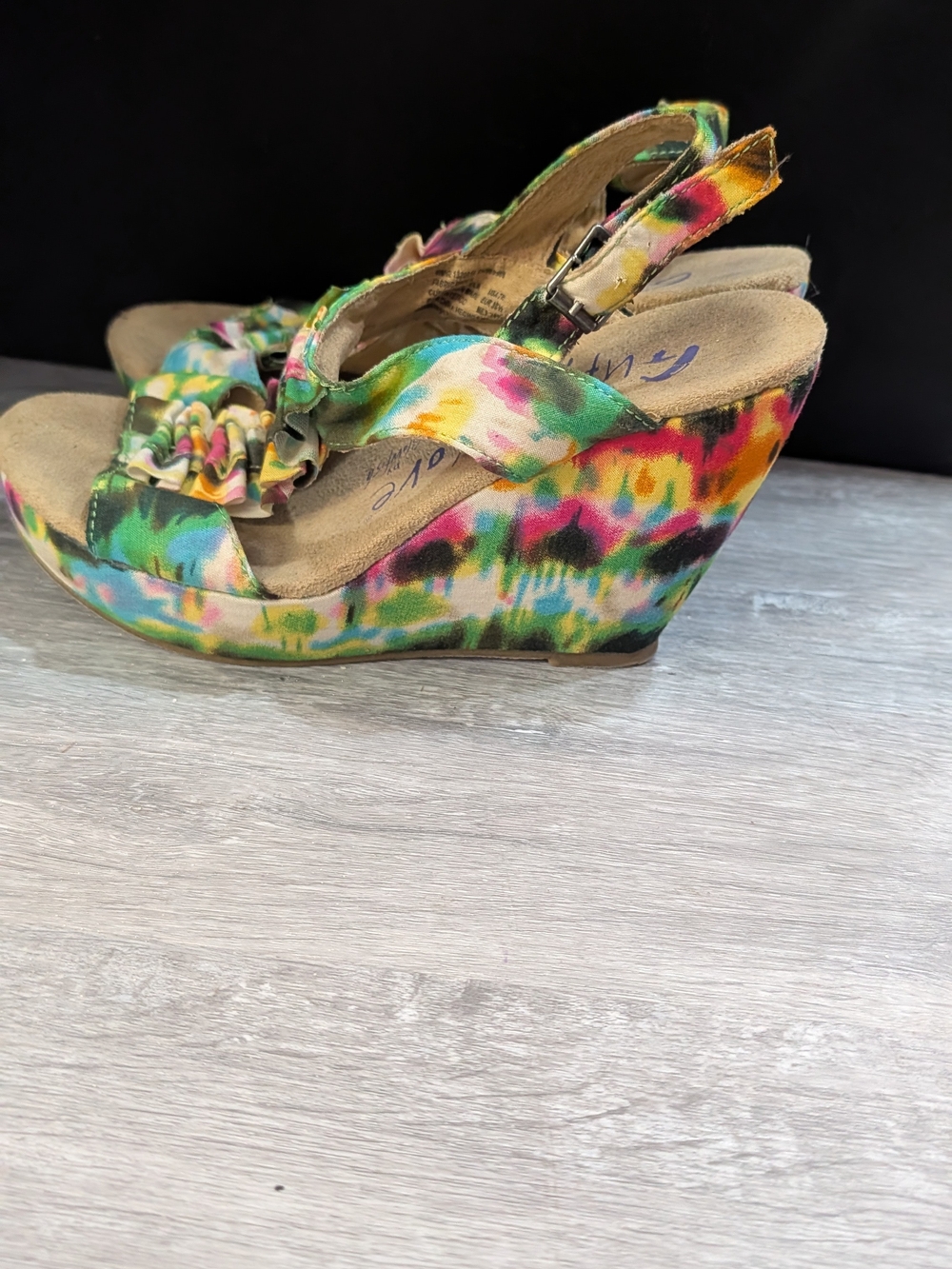 Colorful Floral Print Wedge Sandals with Slingback